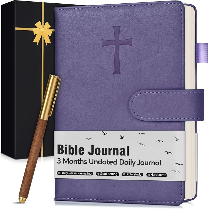 PAPEJOON Leather Christian Bible Journal for Women, Prayer Journal for Scripture Study, Daily Devotional, Undated Church Notes Notebook, Jesus Religious Faith Gift for Pastor, Graduation, Baptism, Lavender - Image 1